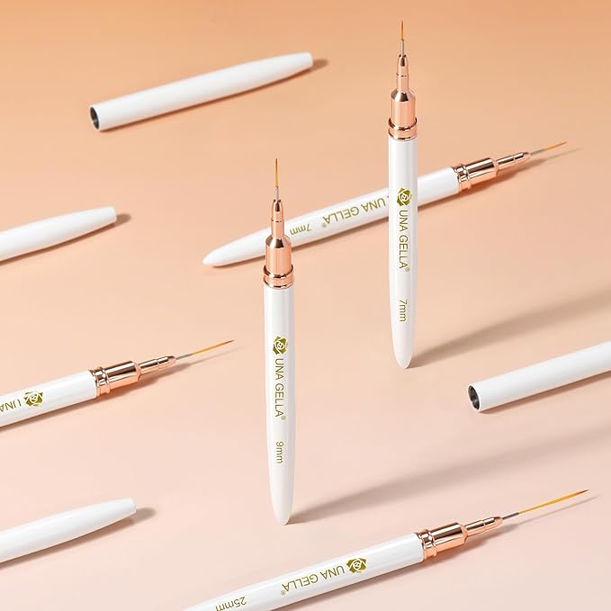 UNA GELLA Nail Art Brushes Metallic, Liner Pens Set For Nail Art Gel Polish, 5Pcs White Color, Detail Nail Art Design Painting Brush Set For Nails Gel Fine Drawing Nail Tools, Sizes 7/9/11/15/25mm-BrightBean Baby