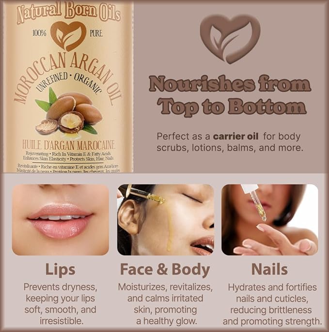 8oz Moroccan Argan Oil, 100% Pure and Natural, Cold-pressed, Organic – Works Magic on Your Skin and Hair - Includes Pump & Flip Cap-BrightBean Baby