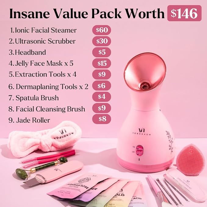 Facial Steamer Spa Kit with Complimentary 17 Skin Care Tools | Face Steamer for Facial Deep Cleaning with Towel Warmer & Humidifier Mode| Self Care Gifts for Women, Spa Gifts, Birthday Gifts for Women-BrightBean Baby