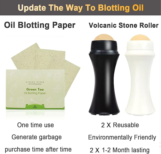 2Pcs Volcanic Face Roller Oil Control On The Go Oil-Absorbing Blotting Tool Natural Volcanic Roller Stone Ball (Black and White)-BrightBean Baby