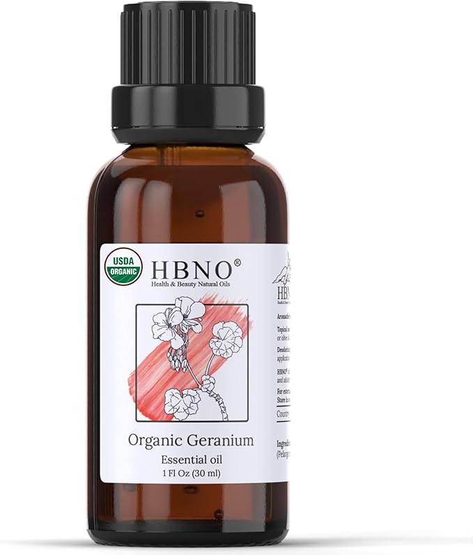 HBNO Organic Geranium Essential Oil - 1 oz (30ml) - USDA Certified Organic Geranium Essential Oil for Aromatherapy, Soap Making, DIY, Fragrances, Diffuser.-BrightBean Baby