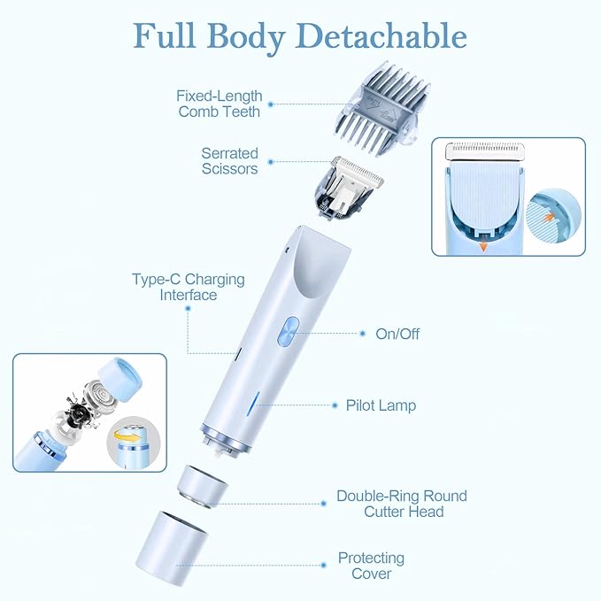 Dermave Bikini Shaver 2.0, 2025 New Glow Aura Bikini Trimmer for Women, 2 in 1 Dual Head Electric Razors for Women, IPX7 Waterproof Wet & Dry Electric Shaver, Rechargeable Portable Body Shaver (Blue)-BrightBean Baby