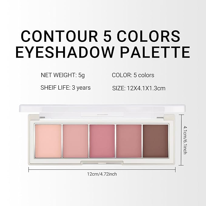 Erinde 5 Colors Matte Eyeshadow Palette Makeup, Natural Classic Nude Neutral Nude Brown Eye Shadow, Long Wearing Waterproof Everyday Eye Makeup for Brown Eyes, Romantic Peach Mauve Eyeshadow, 04-BrightBean Baby