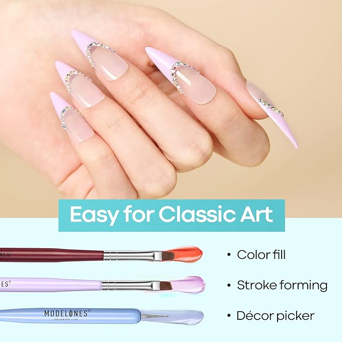 Modelones Nail Art Brushes Set, Nail Brush kit Gel Polish, Extension Gel, Liner, Carving, Apex Building, Dotting Pens Professional Tools for Drawing Painting 3D Design Salon & DIY Use-BrightBean Baby