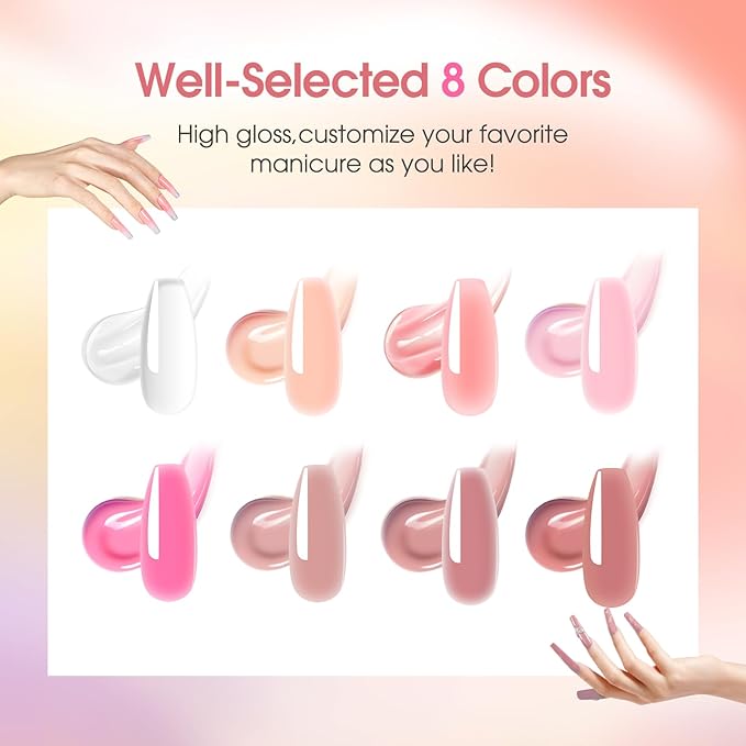 ROSALIND 8PCS Poly Nail Gel Kit with Mini Nail Lamp Clear Nude Purple Brown Poly Extension Gel Kit Mini Starter Kit-BrightBean Baby