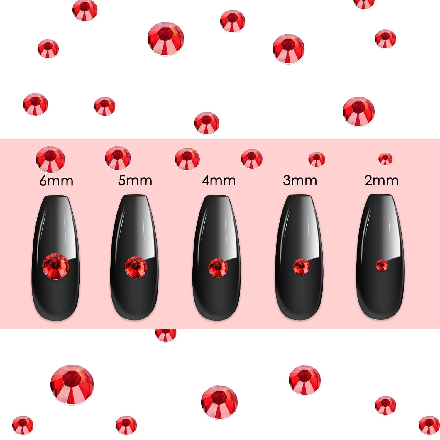 Canvalite 2784PCS Red Rhinestones Flat Back Gems, Nail Rhinestones Gems with 5Pcs Jewelry Glues, Pick Up Tweezers and Diamonds Picker Dotting Pen, Tools for Nail Art, Clothes, Face, Crafts-BrightBean Baby