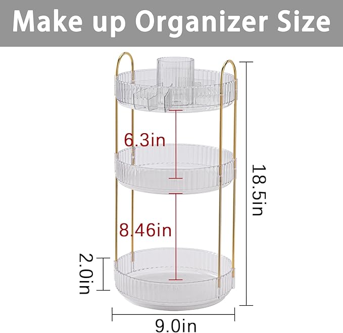 Rotating Makeup Organizer for Vanity, High-Capacity Skincare Clear Make Up Storage Perfume Organizers Cosmetic Dresser Organizer Countertop 360 Spinning (Clear, New-3 Tier)-BrightBean Baby