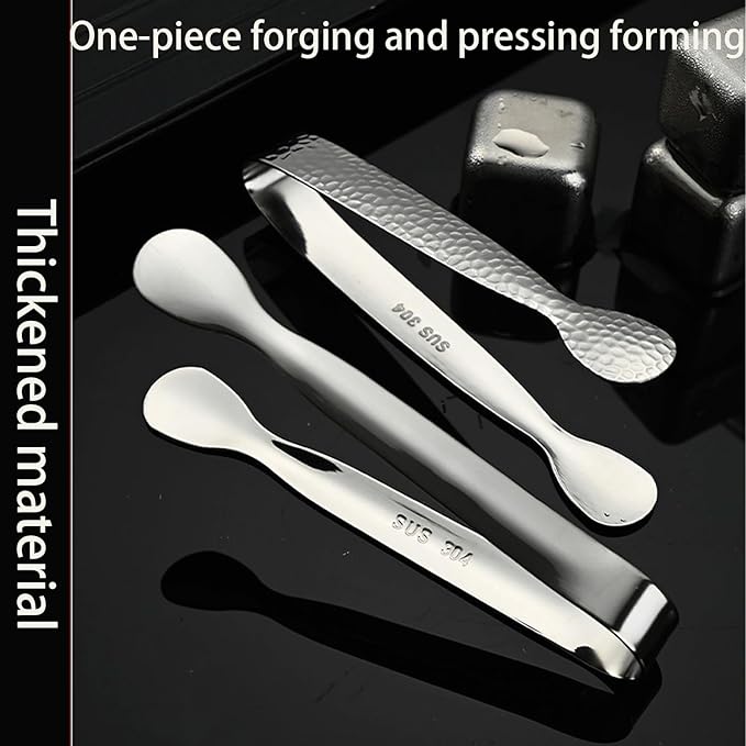 4Pcs 4.3" Stainless Steel Mini Ice Tongs – Ideal for coffee bars, tea parties, dessert events & kitchen use (sugar/ice buckets, appetizers). Available in shiny/textured surface styles for versatile