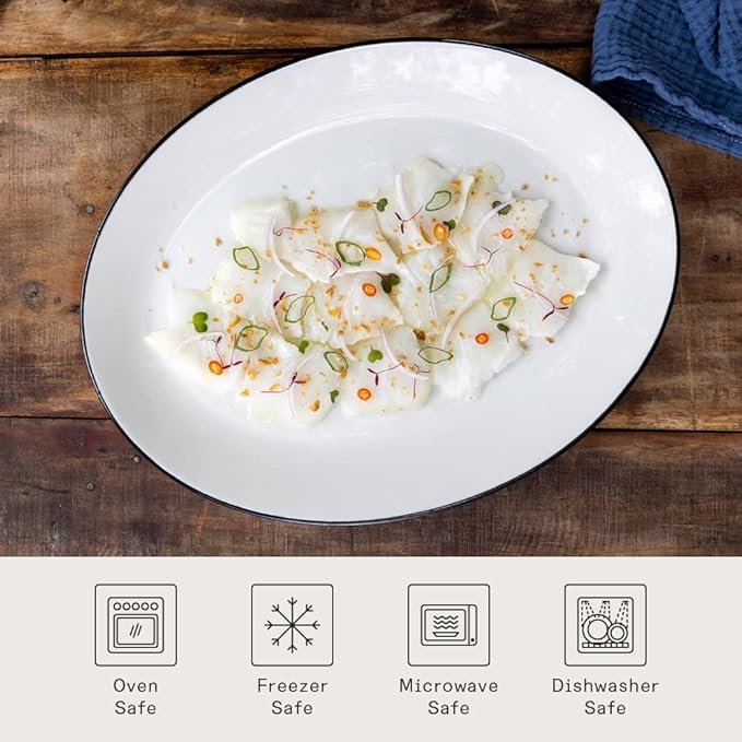 Made In Cookware - Serving Platter - White With Black Rim - Porcelain - Crafted in England