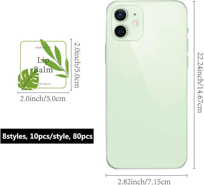 CRASPIRE Lip Balm Labels 80pcs Homemade Lip Balm Labels 2” Clear Lip Balm Labels for Tubes Printable Waterproof Lip Balm Stickers Labels for Lip Balm Handcream Candle Container（Leaves-Green）-BrightBean Baby
