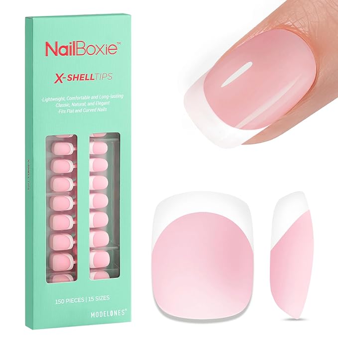 modelones French Tip Press on Nails, 150Pcs Extra Short Square Fake Nails with Nail Box, Pink Gel Nail Tips for Women, Soft Glue-On Nails for Natural Salon Look, DIY Nail Art Kit (15 Sizes)-BrightBean Baby