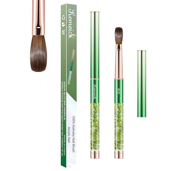 Acrylic Nail Brush Size #08, KEMEISI 100% Pure Kolinsky Nail Art Brushes Sturdy Handle Oval Shaped Acrylic Powder Nail Design Tools for Professional Manicure DIY Home Salon (Green)-BrightBean Baby