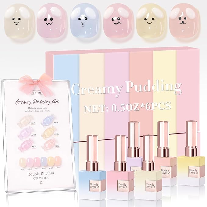 Double Rhythm 6 Pcs 15 ML Gel Polish Set Same Color Same Bottle Soak Off Gel Polish Kit Nail Art Manicure Salon DIY at Home for Women (Jelly Blue Purple Nude Pink-T6-40)-BrightBean Baby