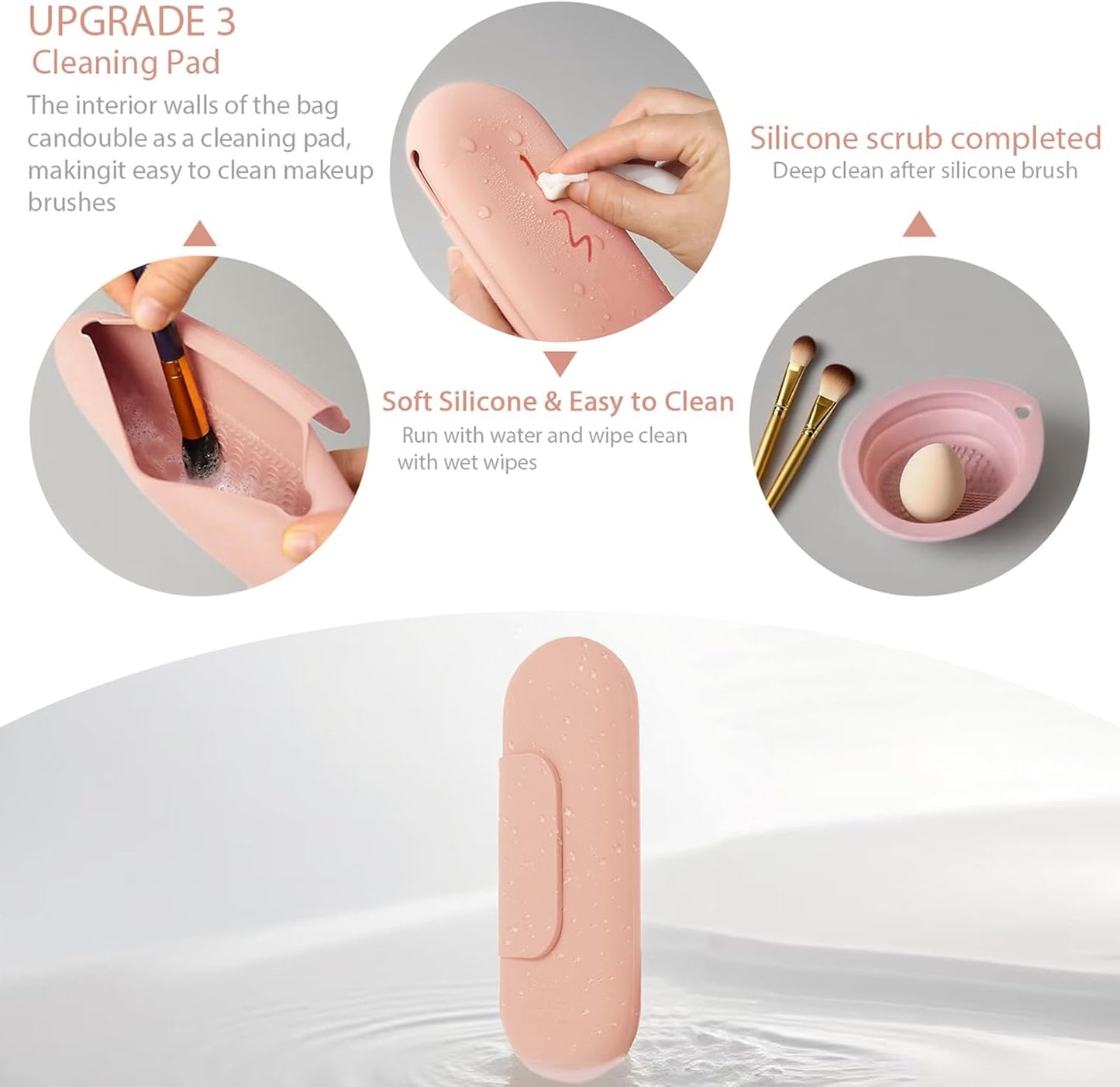 Silicone Makeup Brush Holder Set – Portable Travel Makeup Brush Holder with Makeup Sponge Holder and Foldable Cleaning Bowl – Upgraded 3-in-1 Cosmetic Organizer Set (powdered pink)-BrightBean Baby
