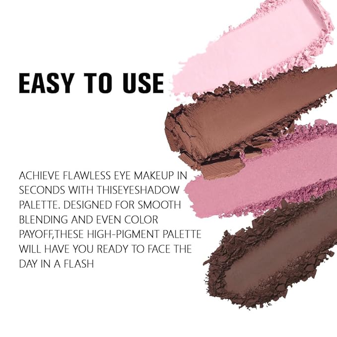 Powder Eyeshadow Quad, Rose Pink Chocolate Brown Shimmer Eye Shadow Palette Makeup, Neutral Vegan Matte Quads Eye Shadow Palette for Older Women Pigmented Waterproof, paleta de sombras de ojos-BrightBean Baby