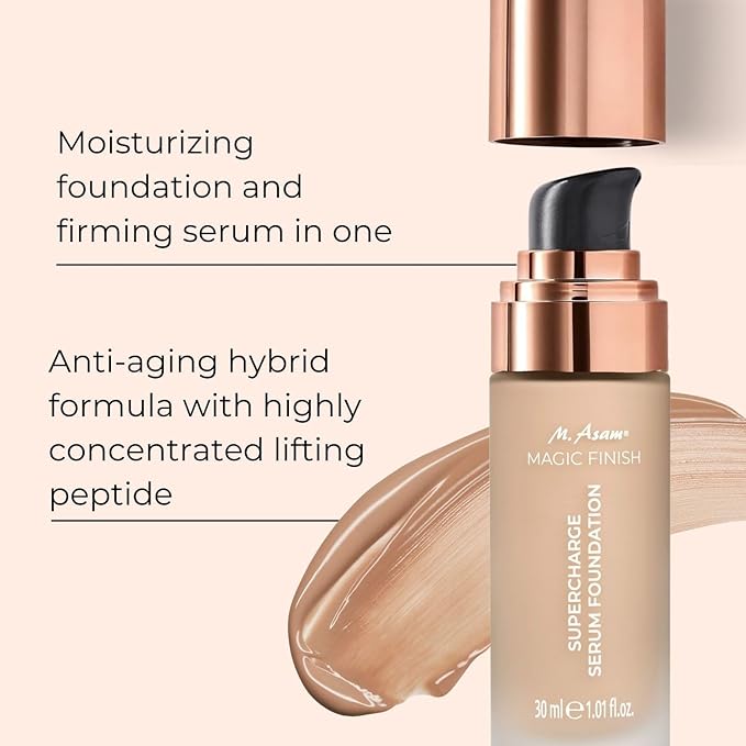 M. Asam MAGIC FINISH Supercharge Serum Foundation Creamy Nude (1.01 Fl Oz) - Moisturizing Make Up & Firming Face Serum In One, Anti-aging CC Cream With Optimal Coverage & Hyaluronic Acid-BrightBean Baby
