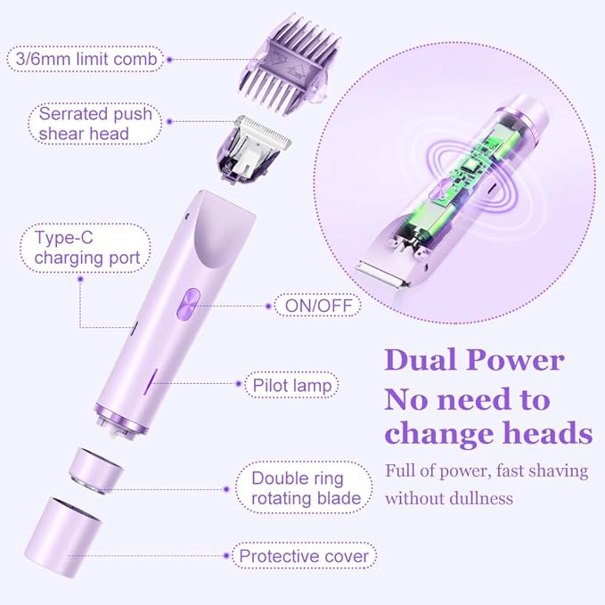 Women's Electric Dual Headed Shaver, 2 in 1 Bikini Trimmer, USB Rechargeable Electric Razors Body Hair Trimmer-BrightBean Baby