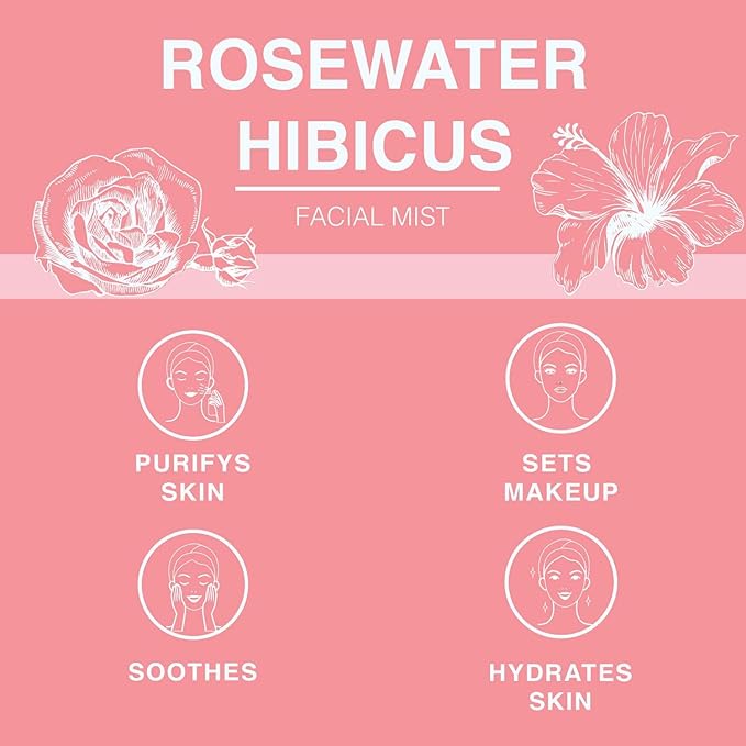Rose Water Spray for Face & Body Refreshment with Moisturizing Hyaluronic Acid and Hibiscus water | Instant Hydration, Cooling, Calming & Conditioning (8 FL OZ)-BrightBean Baby