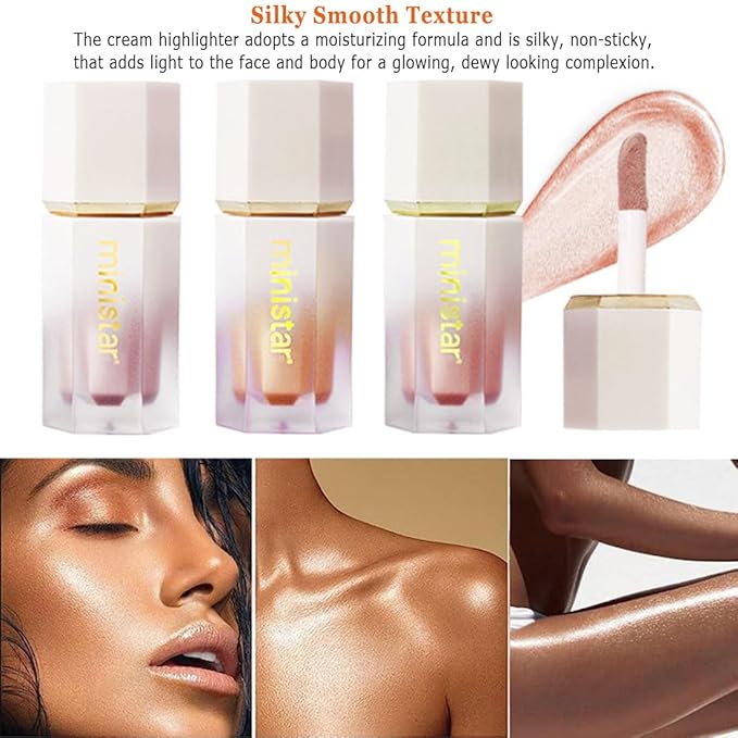 Liquid Highlighter Makeup, Long Lasting Liquid Luminizer for Glowing Skin Waterproof Smooth Glitter Highlight Face Illuminator Cream Contour Stick Body Shimmer Liquid Bronzer(#03 ROSE GOLD)-BrightBean Baby