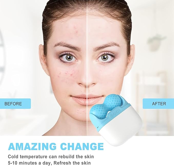 Ice Roller for Face and Eyes - Facial Skin Care Tools with 2 in 1 Face Roller and Travel Case, Self Care Gift for Men Women (Blue)-BrightBean Baby