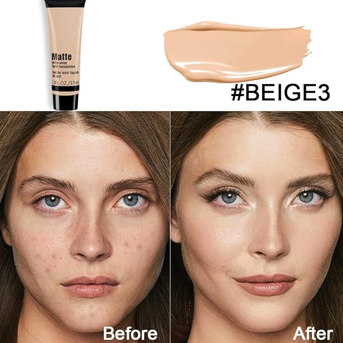 1 Pack Liquid Foundation Cream for Face Makeup,Durable Full Coverage Matte Concealer Make Up,Oil Control & Waterproof Base Primer -1 Fl.Oz (BEIGE 7#)-BrightBean Baby