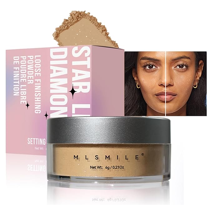 AKARY Dark Complexion Translucent Setting Powder, Shimmer Finishing Powder Oil Control for Long Lasting Makeup, Lightweight Loose Powder Waterproof, Blurring Powder for Medium To Tan Tones, 03-BrightBean Baby