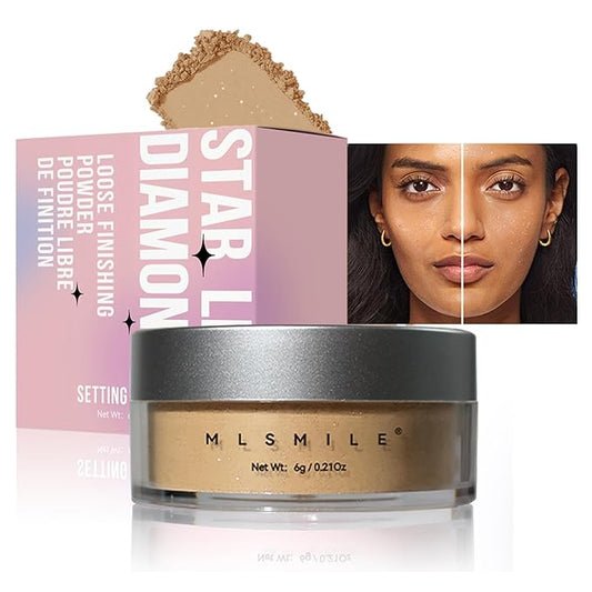 AKARY Dark Complexion Translucent Setting Powder, Shimmer Finishing Powder Oil Control for Long Lasting Makeup, Lightweight Loose Powder Waterproof, Blurring Powder for Medium To Tan Tones, 03-BrightBean Baby