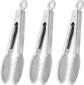 Mini Tongs with Silicone Tips 7-Inch Serving Tongs, Set of 3 (White)