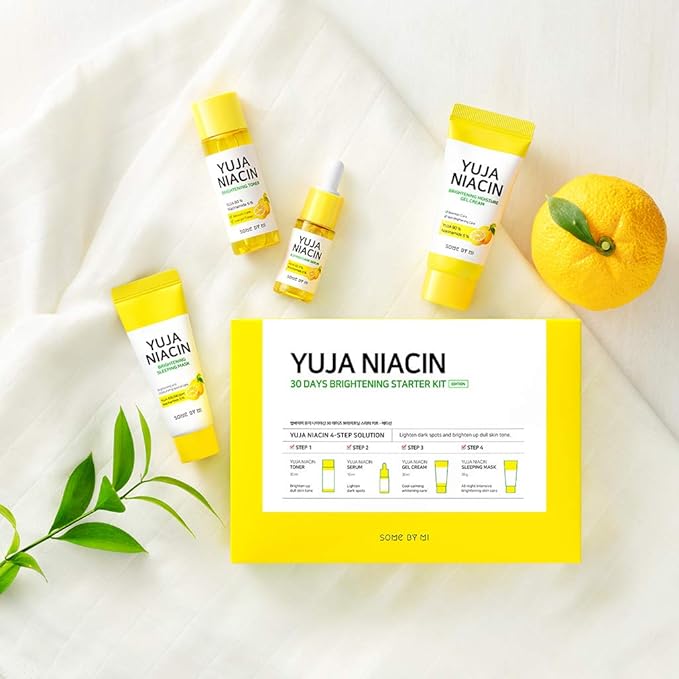 SOME BY MI Yuja Niacin 30 Days Brightening Starter Kit/Toner 1.01Oz, Serum 0.33Oz, Gel Cream 1.01Oz, Sleeping Mask 0.67Oz / Melasma and Blemish Care/Facial Skin Care Set-BrightBean Baby