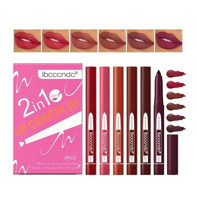 ibcccndc 6PCS Lip Liner and Lipstick Set - High Pigmented Creamy Matte Lip Liner Pencil Set for Girls and Women, Lip Makeup Gift Sets - Waterproof Formula (B)-BrightBean Baby