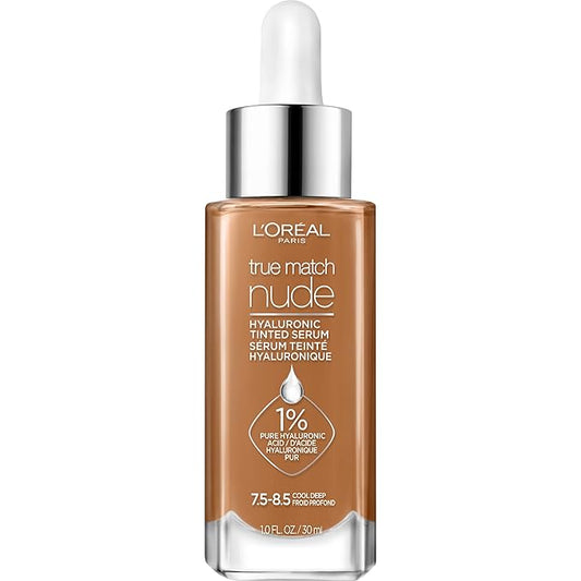 L'Oreal Paris True Match Nude Hyaluronic Tinted Serum Foundation with 1% Hyaluronic acid, Cool Deep 7.5-8.5, 1 fl. oz.-BrightBean Baby