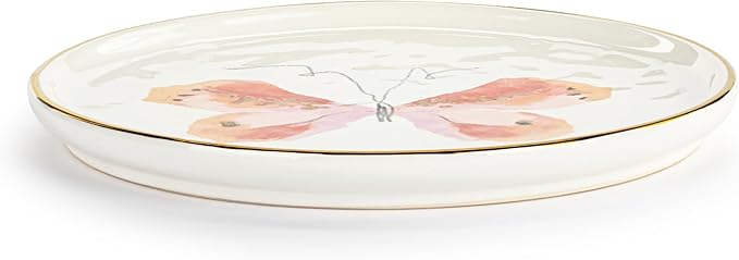 DEMDACO Decorative Hanging Salad Plate, 8 Inch Ceramic Stoneware, Fuchsia Butterfly
