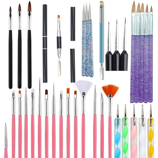 36 pcs Nail Art Brushes Set, Nail Art Design Pen Painting Tools with Nail Extension Gel Brush, Nail Polish Brush, Builder Nail Gel Brush, Nail Dotting Pen Salon at Home Diy Manicure (36pcs)-BrightBean Baby