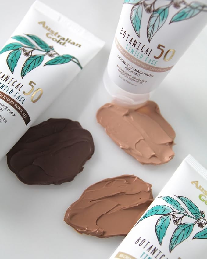 Australian Gold Botanical SPF 50 Tinted Mineral Sunscreen for Face, Non-Chemical BB Cream, Water-Resistant, Matte Finish, For Sensitive Facial Skin, Medium to Tan Skin Tones, 3 FL Oz-BrightBean Baby