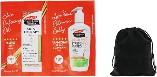 Palmer's Cocoa Butter Formula Skin Therapy Oil and Massage Lotion for Stretch Marks, Travel Pack, 0.68 FL OZ, Intensive Hydration, Skin Elasticity, Pregnancy Safe, Paraben-Free, 30 CT, W/Travel Pouch-BrightBean Baby