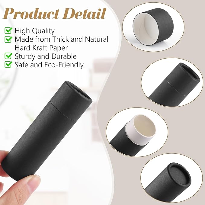 10 Pcs 25g Paperboard Lip Balm Tubes Refillable Krafts Paper Lipstick Tube Round Cardboard Empty Lip Gloss Container Holder Tubes for DIY Chapstick Salve Cosmetic Lotion Solid Perfume - Black-BrightBean Baby
