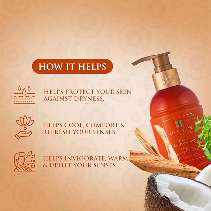 SPA CEYLON Sensual Sandalwood Hand and Body Lotion | Deep Hydrating Body Moisturizer with Coconut | Almond & Rice Bran | Cooling & Invigorating | Suitable for All Skin Types-BrightBean Baby