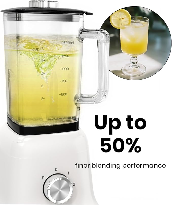 Professional Glass Blender for Smoothies - 58 Oz Jar 750W B02 White