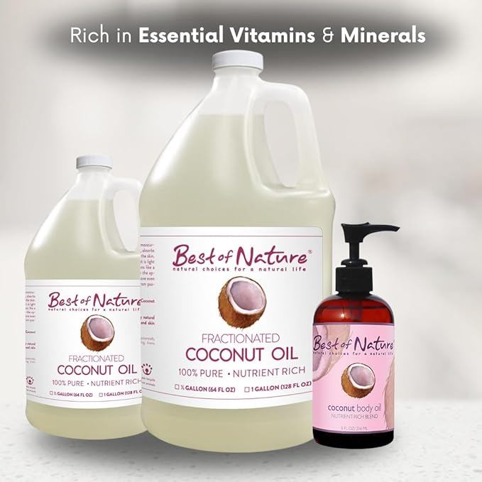 Best of Nature 100% Pure Fractionated Coconut Oil - Liquid MCT Massage & Body Oil, Unscented Moisturizer for Hair, Skin, Face, Aromatherapy Carrier for Essential Oils, Half Gallon (64 fl oz)-BrightBean Baby