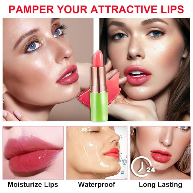 evpct 2Pcs Strawberry Color Changing Lipstick Tinted Lip Balm Gloss Stain Set Magic PH Color Changing Flower Lazy Korean Jelly Lipstick Makeup Set labiales mate 24 horas originales labial magico-BrightBean Baby