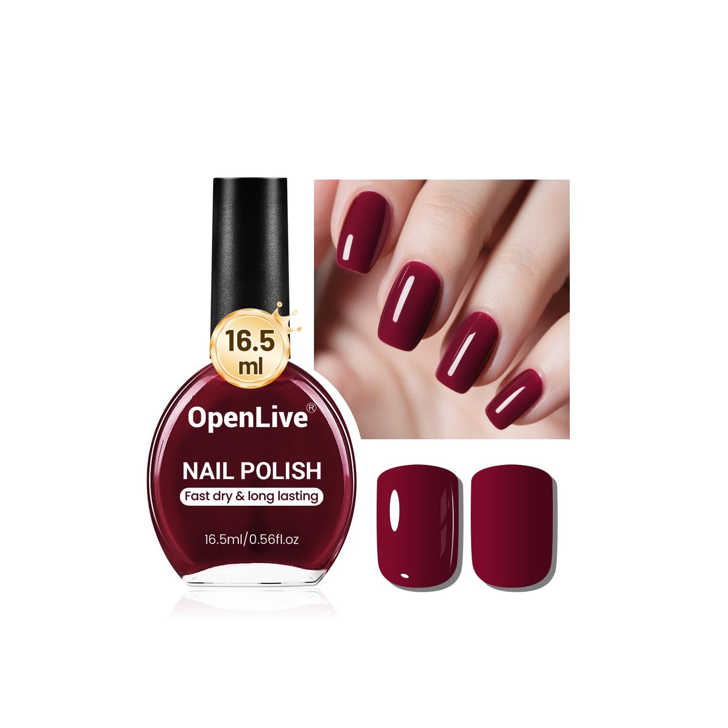 16.5ml Dark Red Nail Polish Large Volume Quick Dry Nail Polish, Long Lasting Shine, Fingernail Toenail Nail Art DIY Home Travel Nail Art Gift-BrightBean Baby