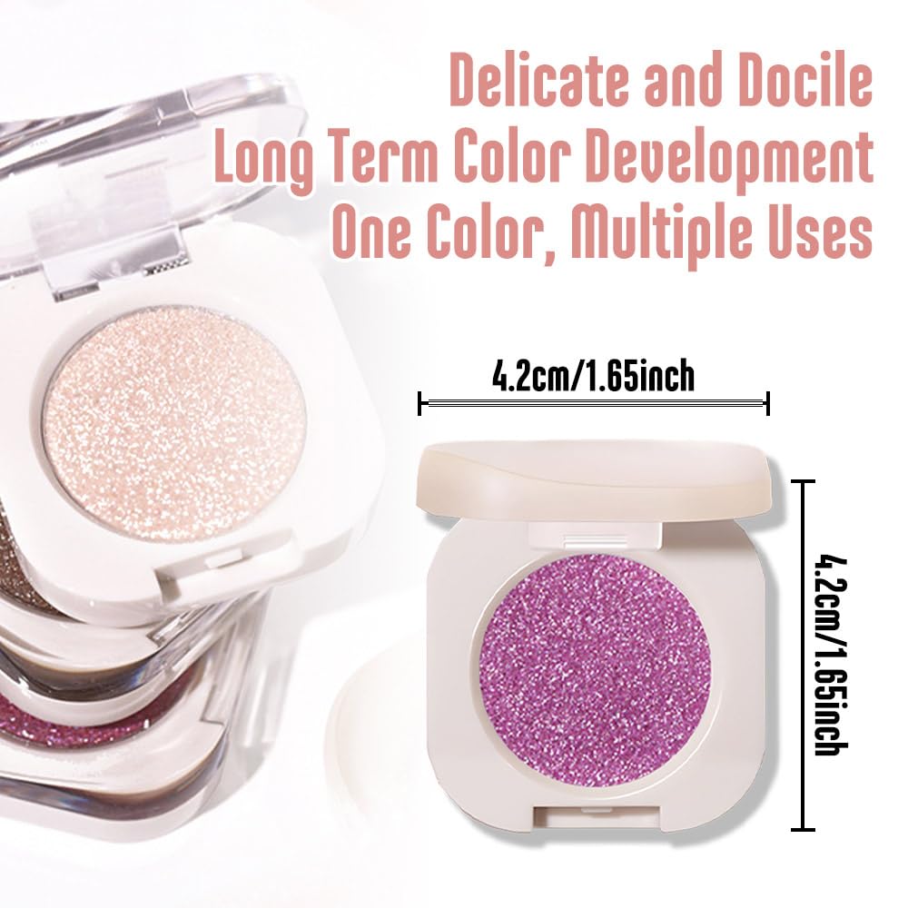 Glitter Eyeshadow Palette,Shimmer PinkPurple Eyeshadow Makeup,Violet Shiny Pressed Powder,Single Vegan Eyeshadow,Highly Pigmented Natural Eyeshadow Palette,Monochrome Long Lasting Glitter Eye Make 08#-BrightBean Baby