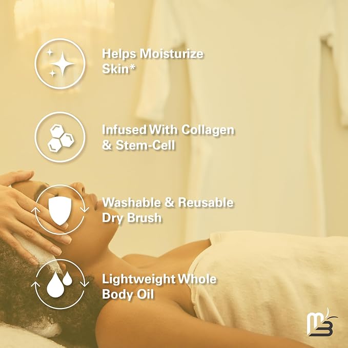 M3 Naturals Anti Cellulite Massage Oil and Firm Dry Brush Kit | Collagen & Stem Cell Skin Tightening Kit | Radiant Body Care Kit for Women-BrightBean Baby