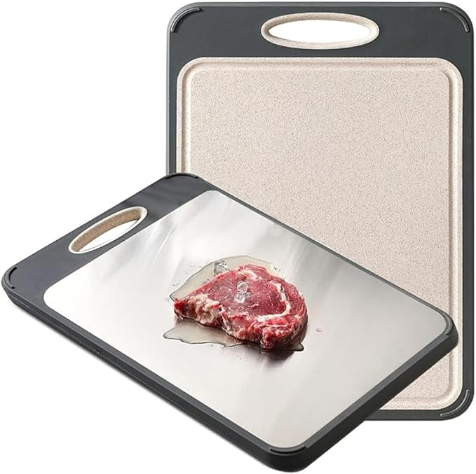 GUANCI Cutting Board for Kitchen 2-in-1, Stainless Steel & Wheat Straw PP Double-Sided Chopping Board,non toxic Chopping, Easy to Clean, Ideal for Meat, Vegetables and Fruits