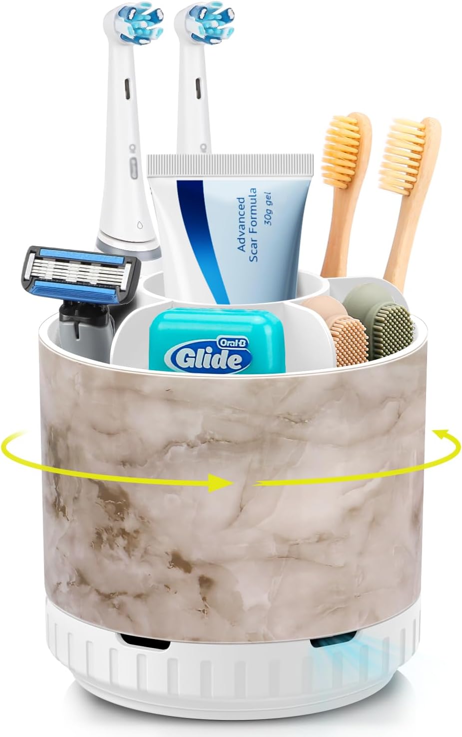 Marble Toothbrush Holders - 360° Rotating Detachable 6 Slots Kids Electric Toothbrush and Toothpaste Holde for Bathroom Accessories Organization Countertop Vanity Sink Storage-BrightBean Baby