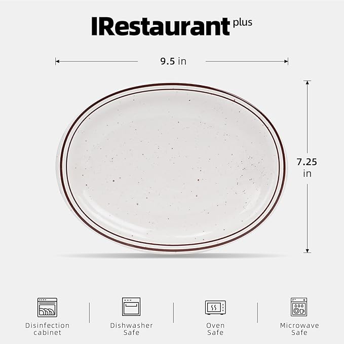 Stoneware Narrow Rim Commercial Grade Dinnerware (Brown Speckle, Platter 9.5" x 7.25")