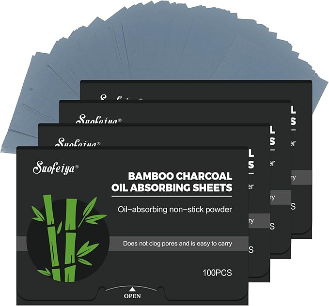 Natural Bamboo Charcoal Oil Absorbing Tissues - 4pk/400 Oil Blotting Sheets For Face, Oil Control Film, Oil Absorbing Sheets, Makeup Friendly-BrightBean Baby