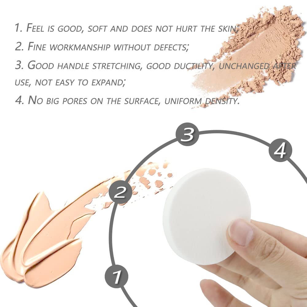 Vmiapxo 48 Pieces White Makeup Sponge, Cosmetic Sponge Round Foam Pad, Compact Facial Powder Puff, Beauty Makeup Foundation Powder Blender for All Skin Types Wet and Dry Dual Use-BrightBean Baby