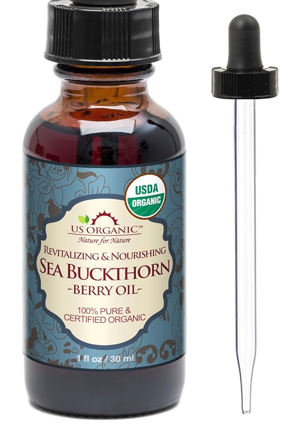 US Organic Sea Buckthorn Berry (Fruit) Oil, Supercritical CO2 extracted, USDA Certified Organic,100% Pure Virgin, Unrefined in Amber Glass Bottle, Face, Hair, spot Treatment, Anti Aging, 1 oz (30 ml)-BrightBean Baby