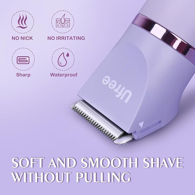 Ufree Bikini Trimmer Electric Razors for Women, Rechargeable Pubic Body Hair Trimmer Electric Shaver for Legs Body Hair, Bikini Shaver IPX7 Waterproof, Gifts for Women, Purple-BrightBean Baby